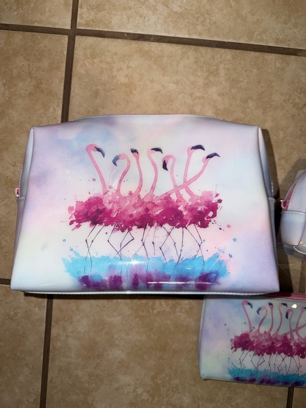 CATSEYE LONDON PINK & BLUE FLAMINGO COSMETICS BAG BUNDLE-CASE POUCH LINED ZIPPER - Picture 2 of 8